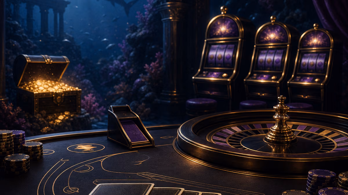 Pacific Spins Casino games illustration with slots and table-game lobby motif