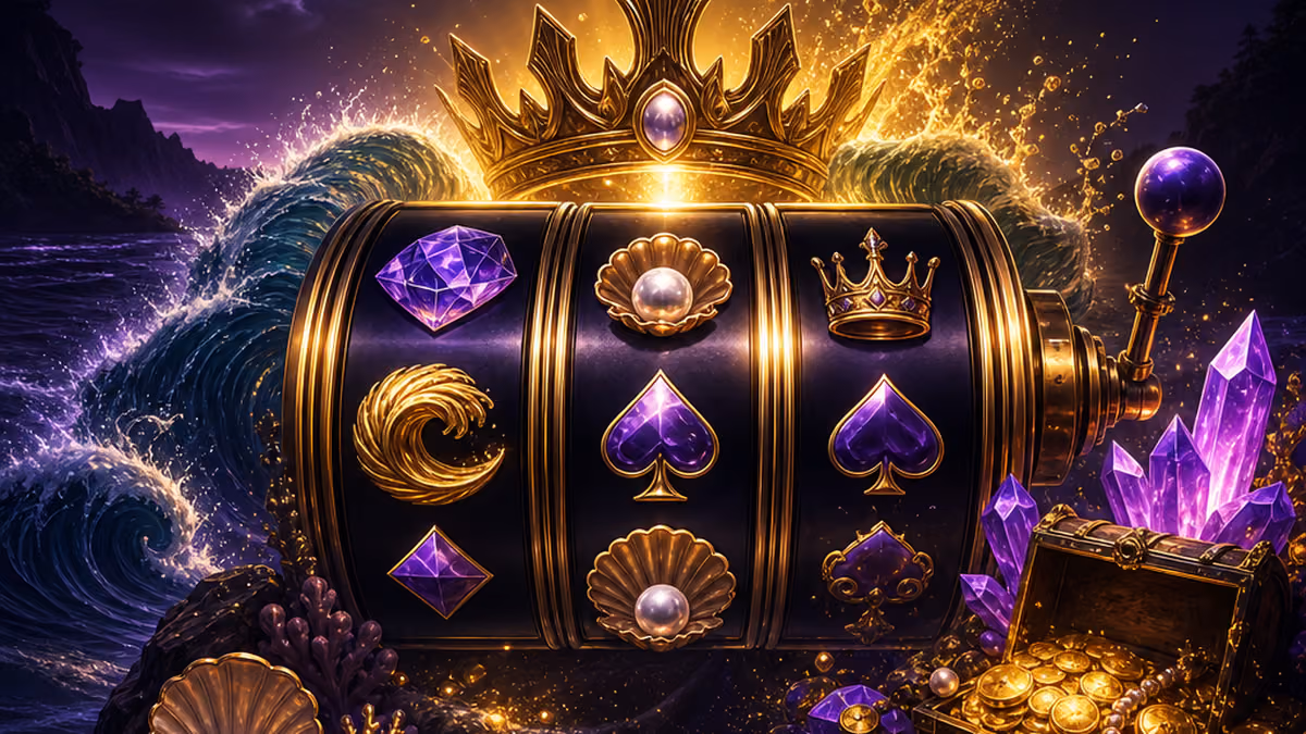 Pacific Spins Casino slots illustration with reels and Pacific treasure glow